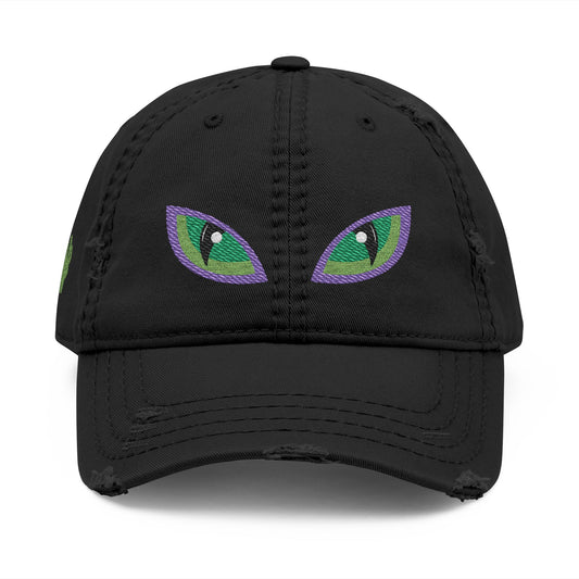 Monster Eyes Embroidered Distressed Hat