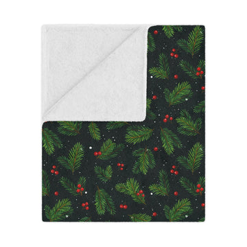 Christmas Holly & Pine Minky Fleece Blanket