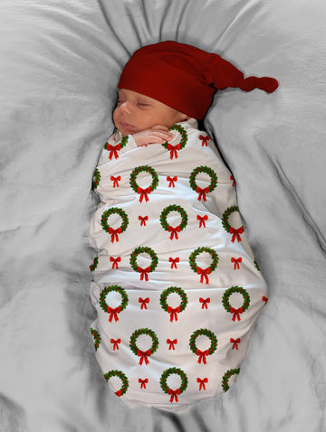 Christmas Wreaths & Bows Baby Swaddle Blanket